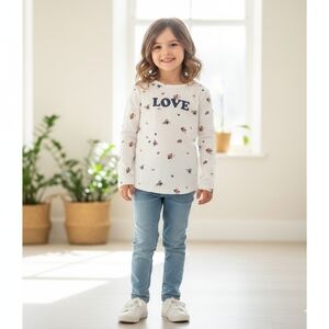 Kids Floral Love Long Sleeve Tee - Cream